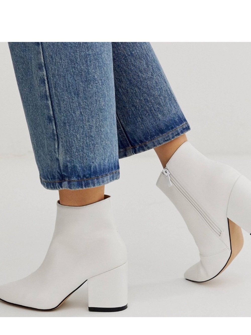 ASOS White Pointed Toe Ankle Boots Wide Fit